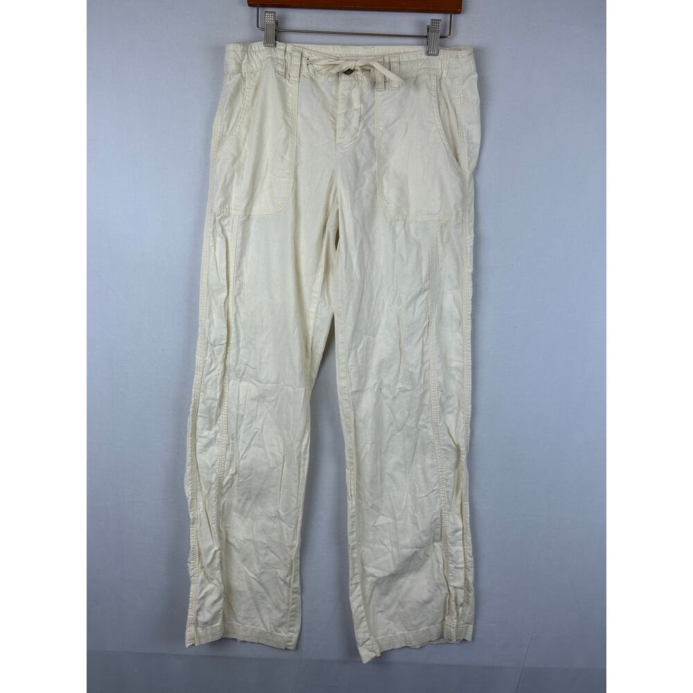 Norma Kamali Linen Pants Button Fly Tie Waist Straw Beige Women's Size S